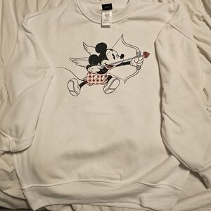 Disney White Crewneck Sweater with Mickey Design